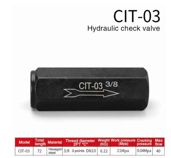 CIT-03 G.3/8'' Check Valve Hydraulic, One-Way | Clapet anti-retour