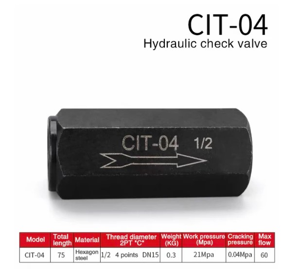 CIT-04 G.1/2'' Check Valve Hydraulic, One-Way | Clapet anti-retour