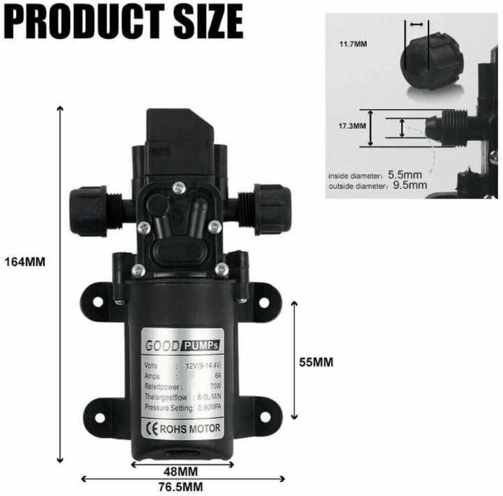 Good Pompe à Eau Auto-Amorçante, Haute Pression, DC 12V 0.9Mpa 6L/Min