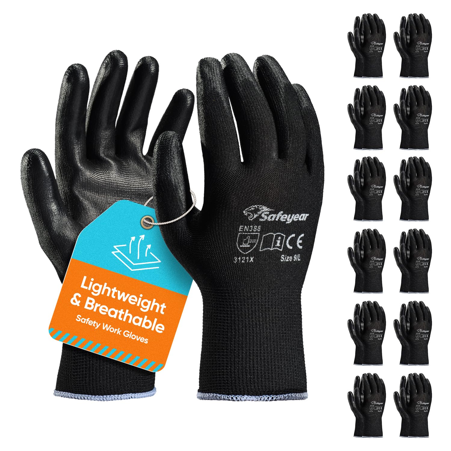 Gant de Pression de sécurité enduits de PU Noir. Taille S